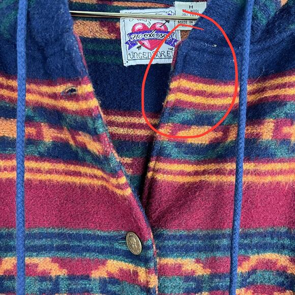 Vintage Southwestern Jacket Oversized Hooded Wool Aztec Western Boho Country - Picture 6 of 7